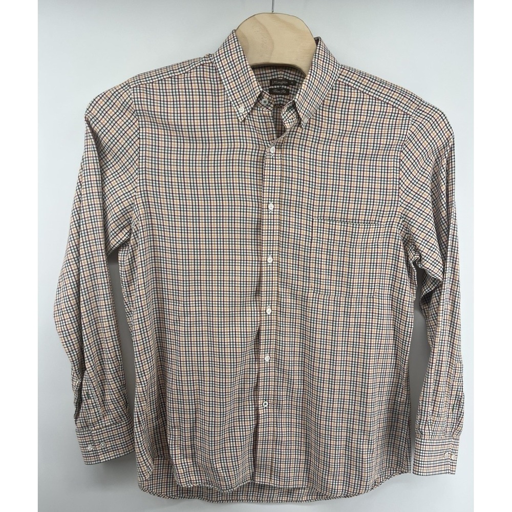 J McLaughlin Button Front Shirt XL Trim Fit Plaid Burgundy Yellow Green